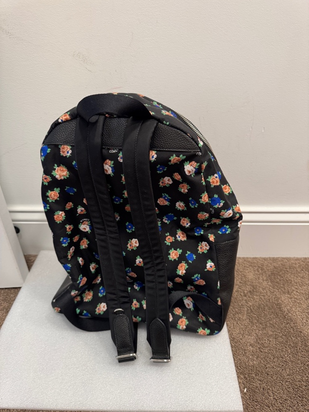 Coach Black Floral Backpack with Blue and Pink Accents - Picture 9 of 14